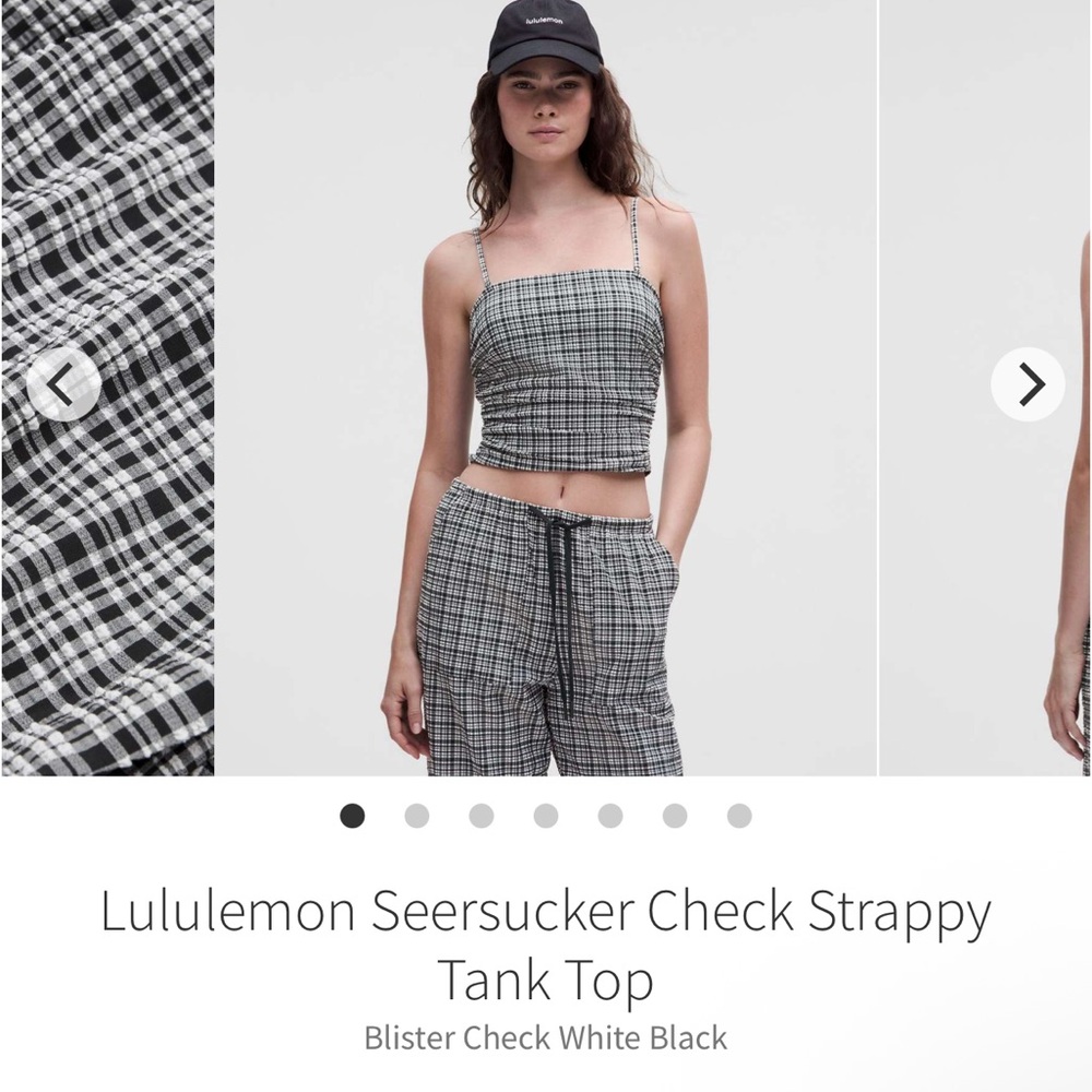 Lululemon Seersucker Check Strappy Tank - L - Blister Check White Black